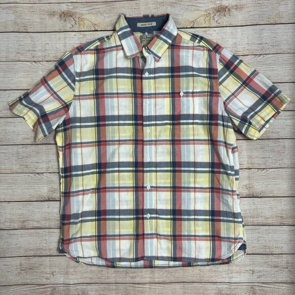 L.L.Bean Size Large Madras Shirt Men's Plaid Short Sleeve‎ Button Down Shirt